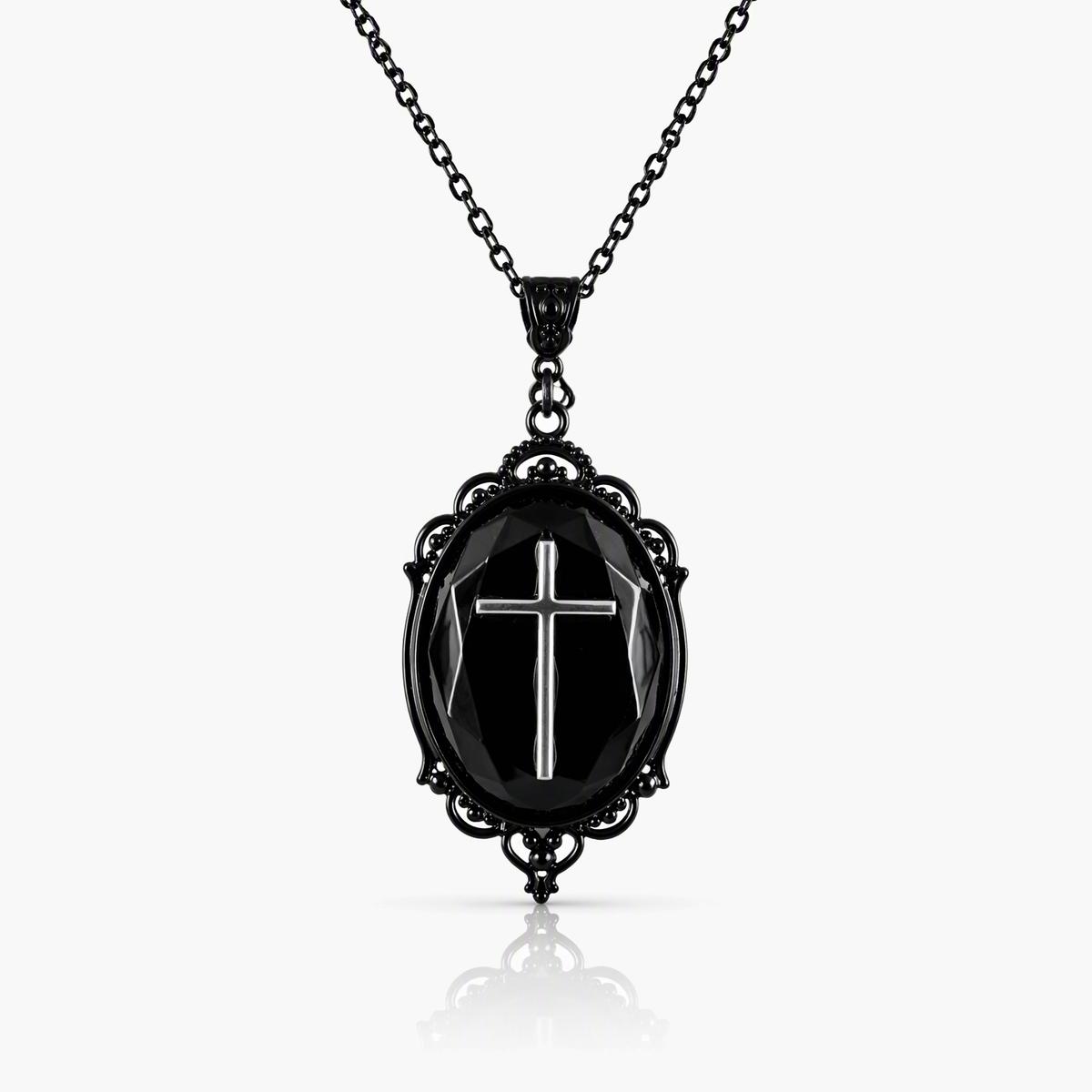 Vintage Oval Cross Pendant Necklace