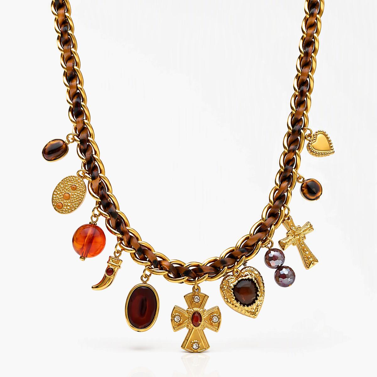 Vintage Braided Cross Charm Necklace