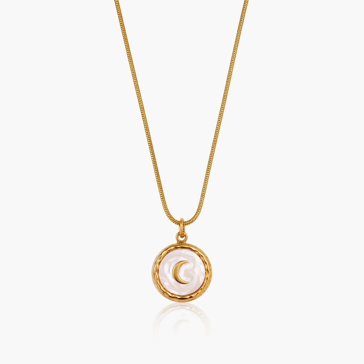 Crescent Moon Disc Pendant Necklace