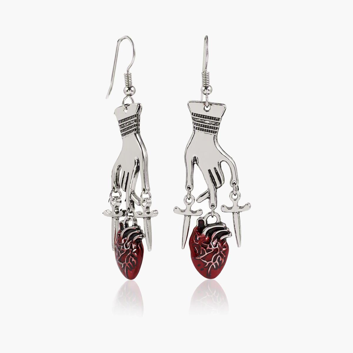 Gothic Heart Charm Drop Earrings
