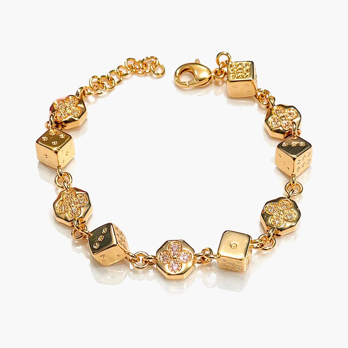 Trendy Dice & Flower Charm Bracelet