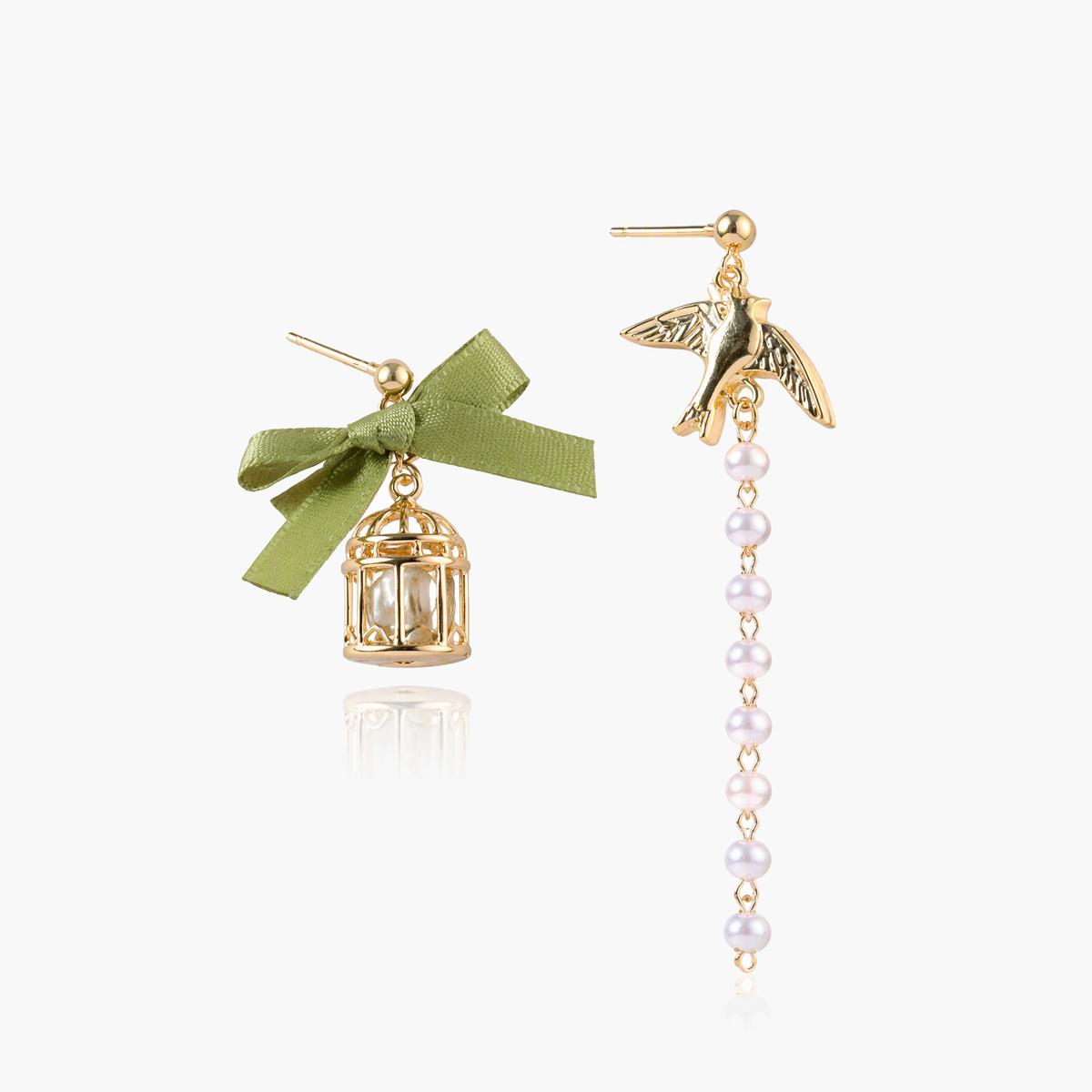 Cute Bird Bow Pearl Drop Earrings
