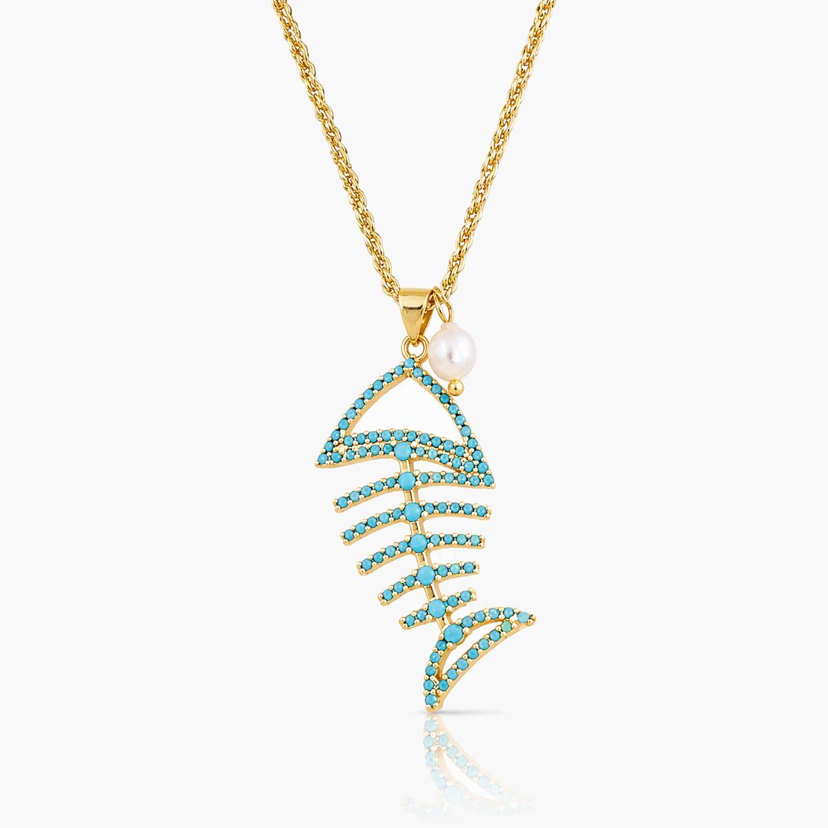 Cute Fish & Pearl Pendant Necklace
