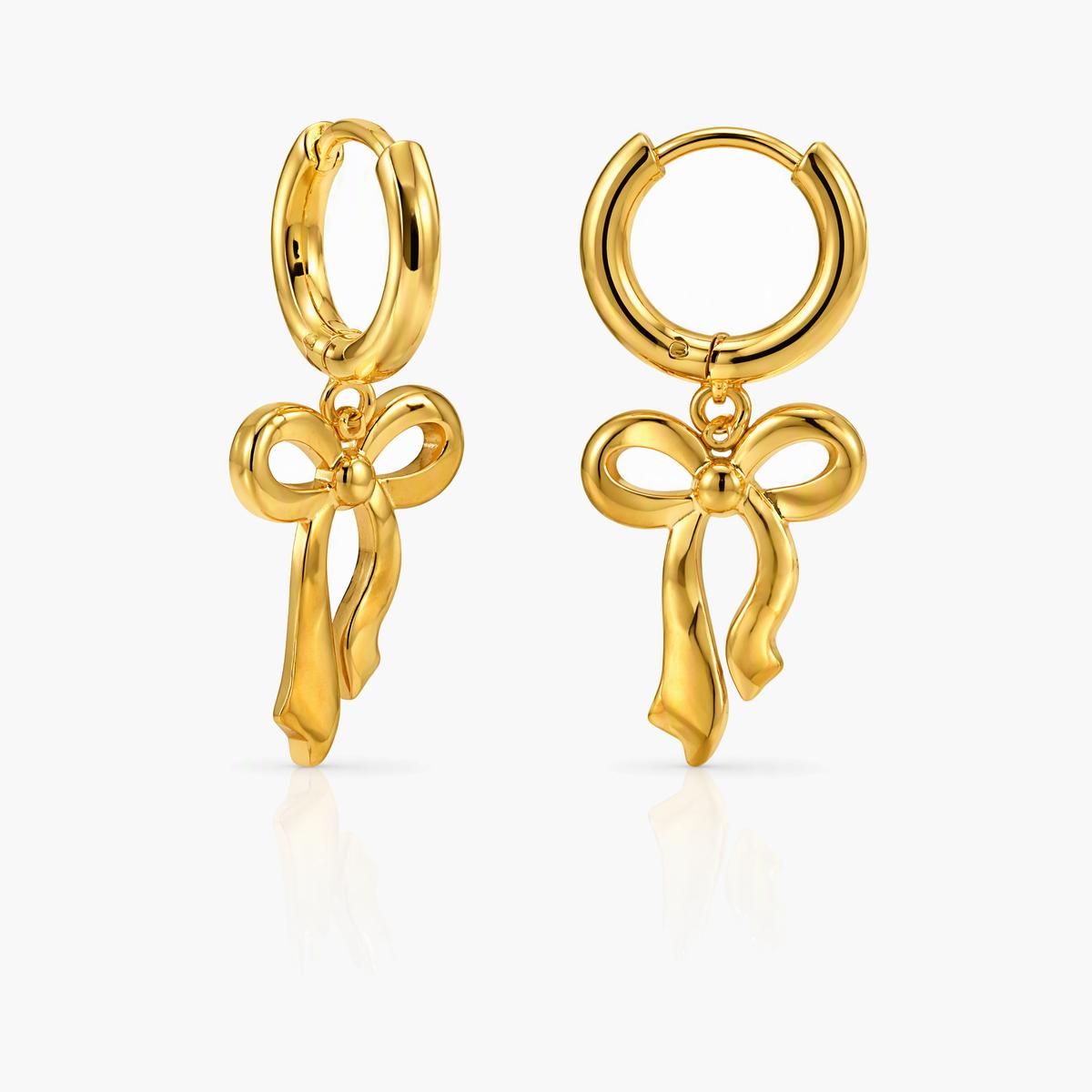 Bow Knot Heart Charm Huggie Earrings