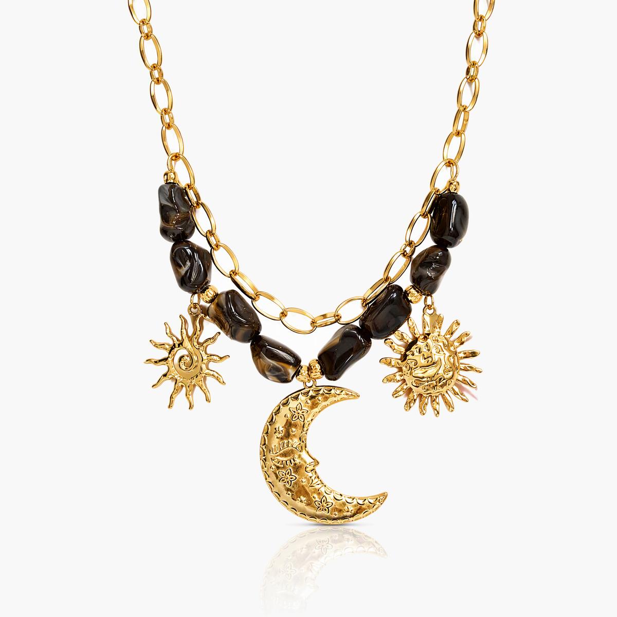 Chunky Sun Moon Charm Necklace