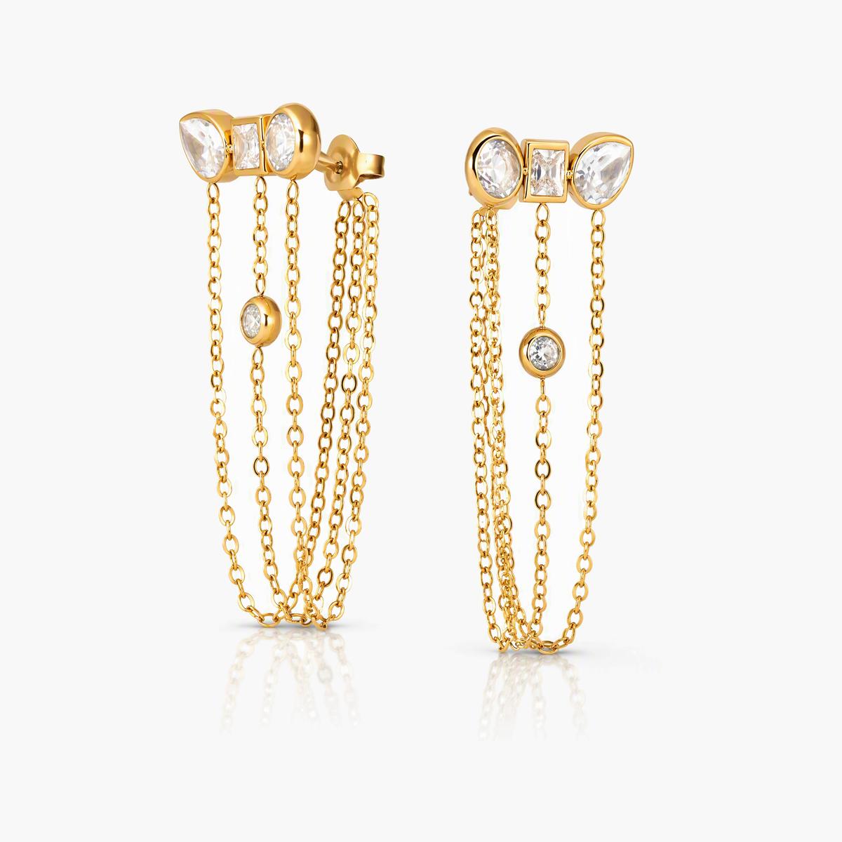 Dainty Three-Stone Chain Fringe Earring