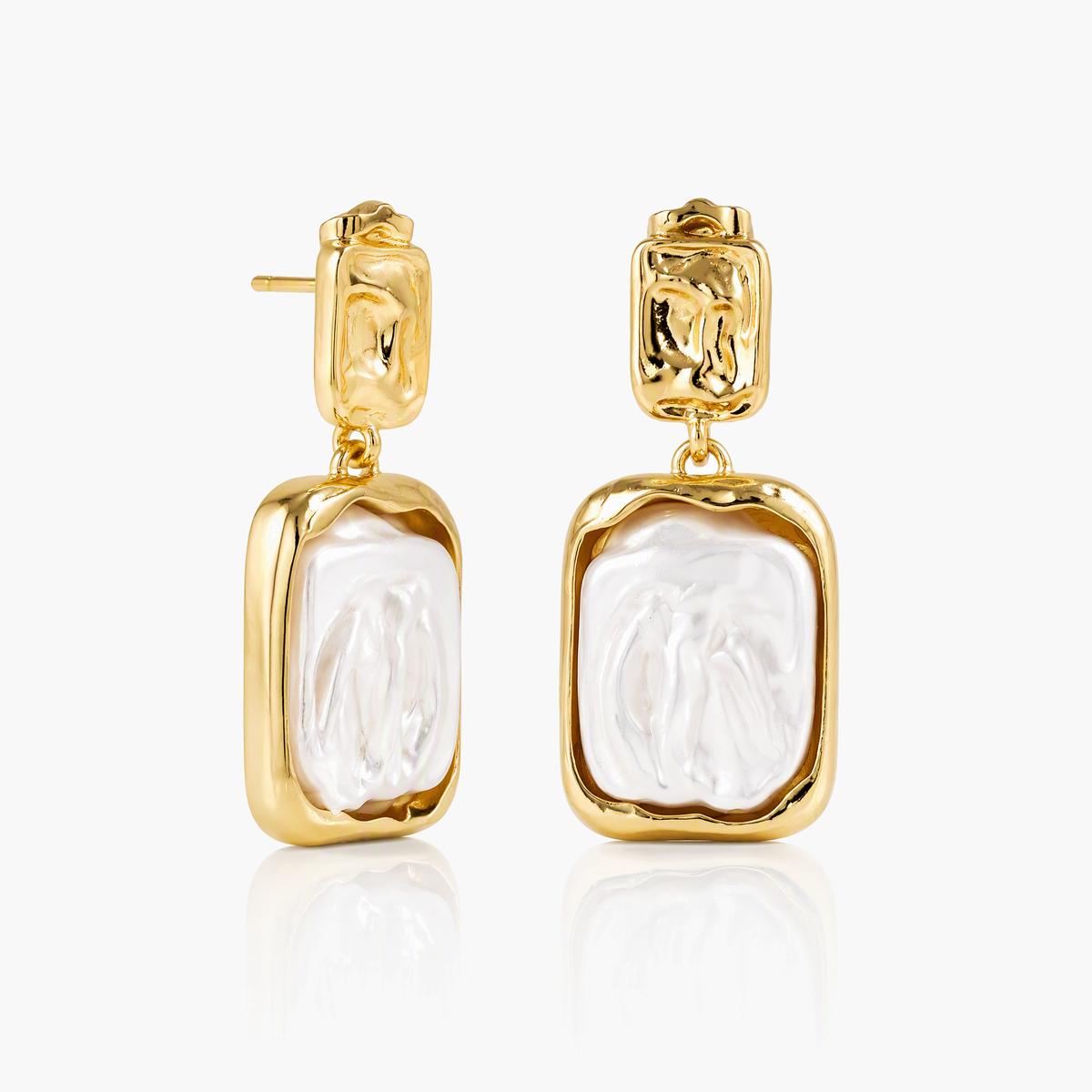 Trendy Rectangular Baroque Pearl Drop Earrings