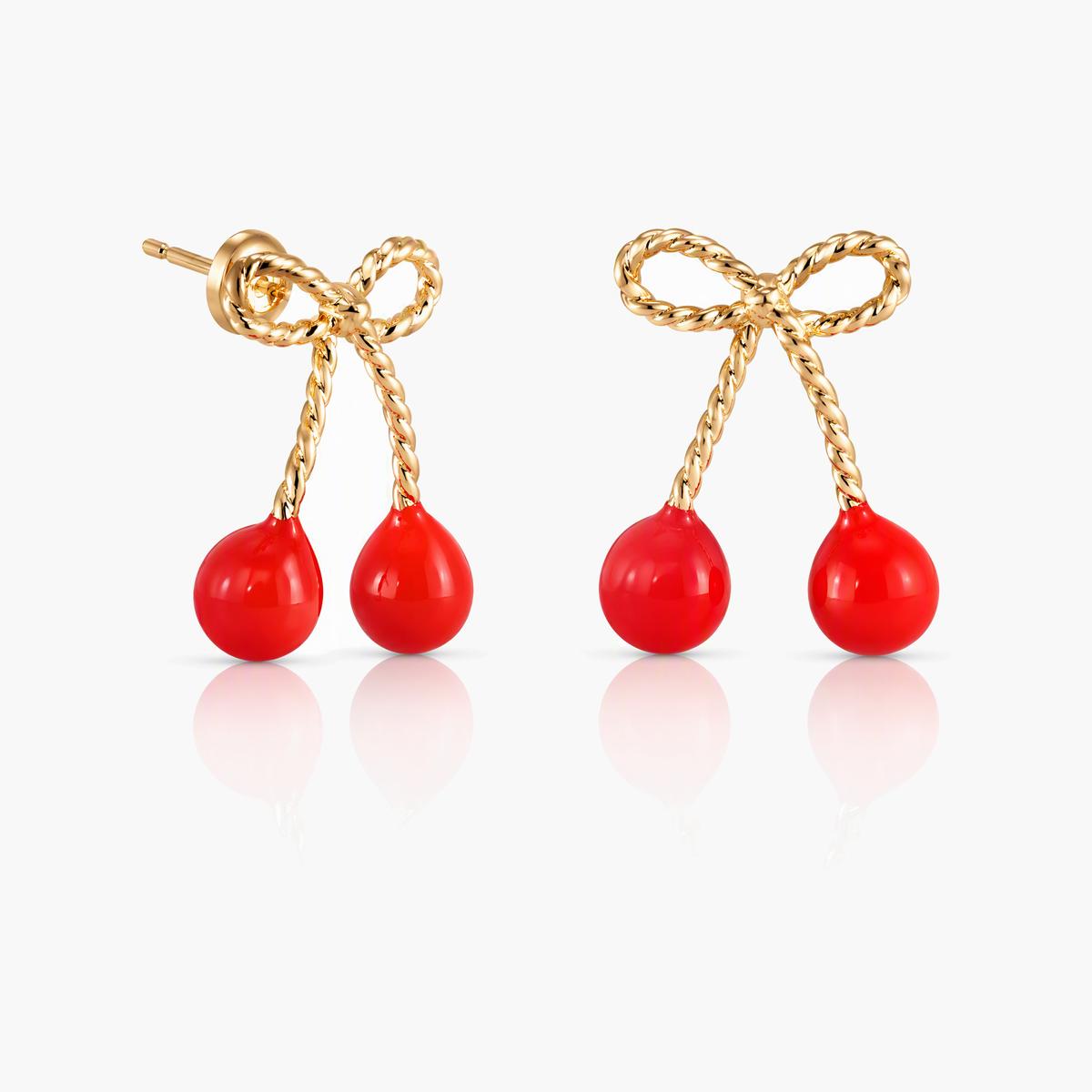 Cute Bow Cherry Drop Earrings