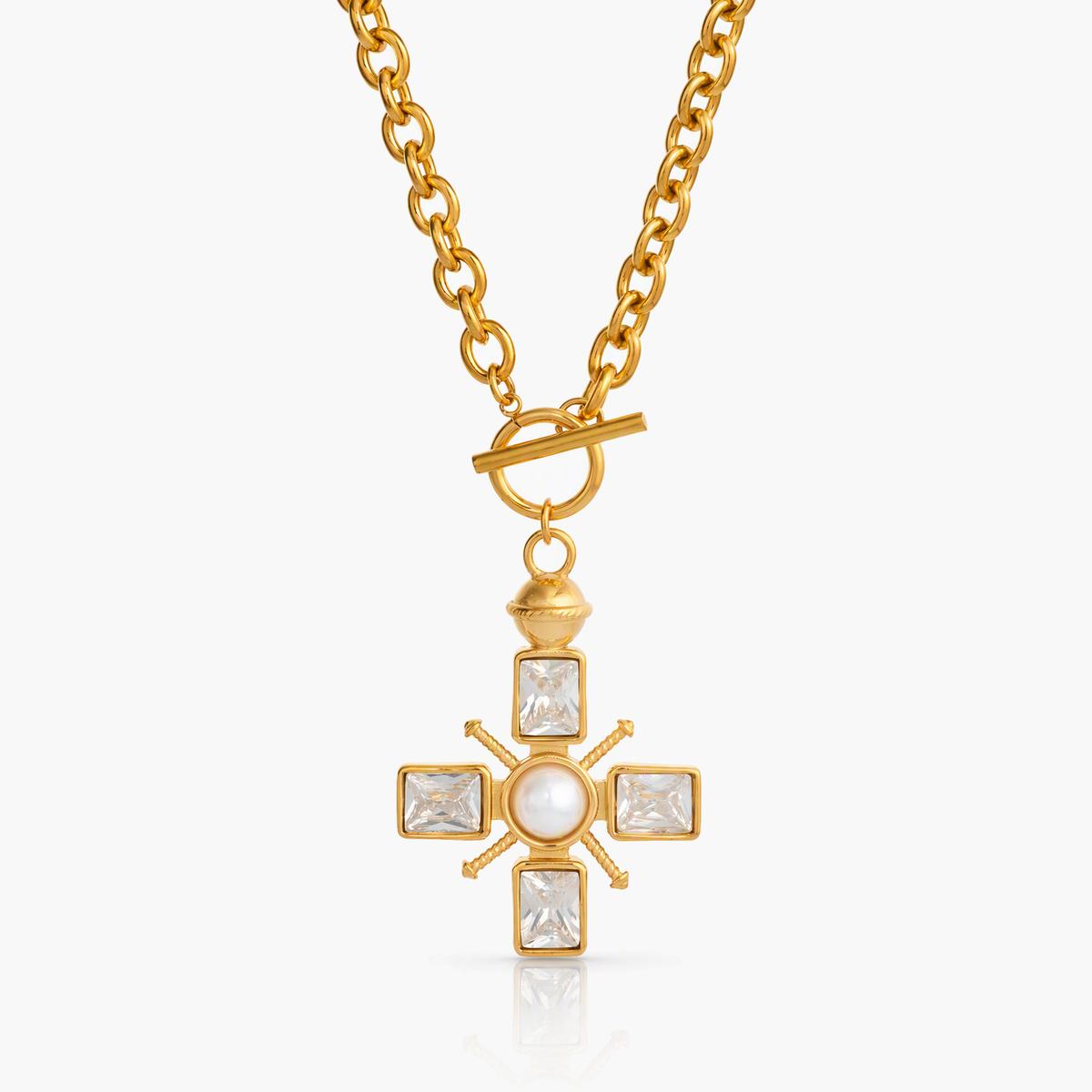Elegant Cross Pearl Pendant Necklace