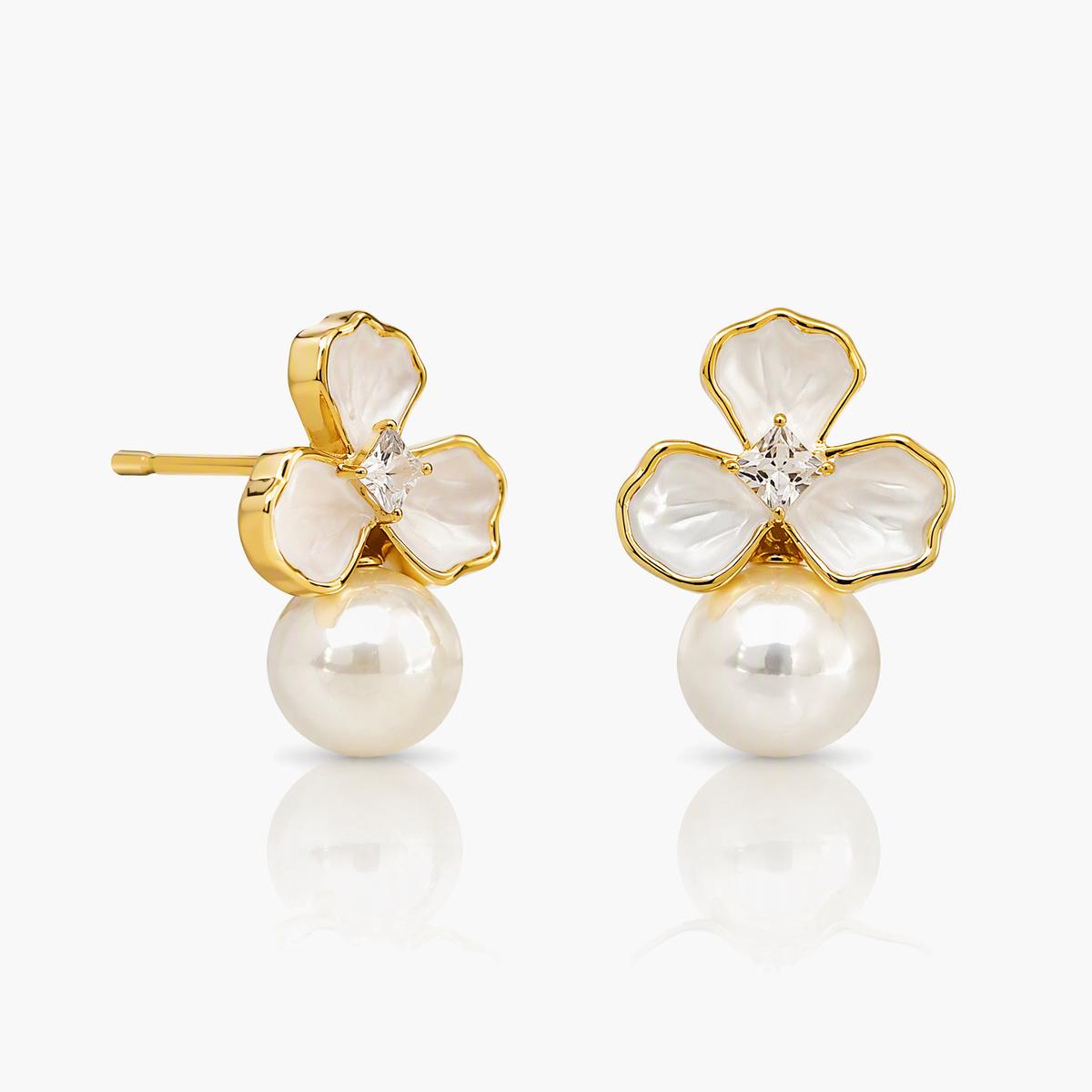 Elegant Flower Pearl Drop Earrings
