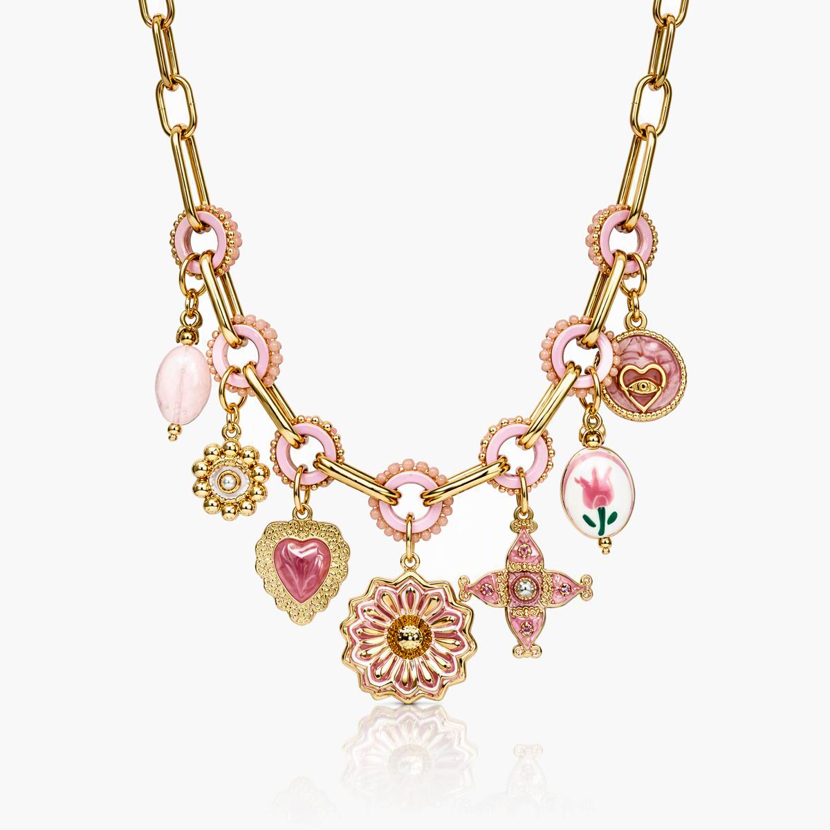 Cute Flower Heart Charm Necklace