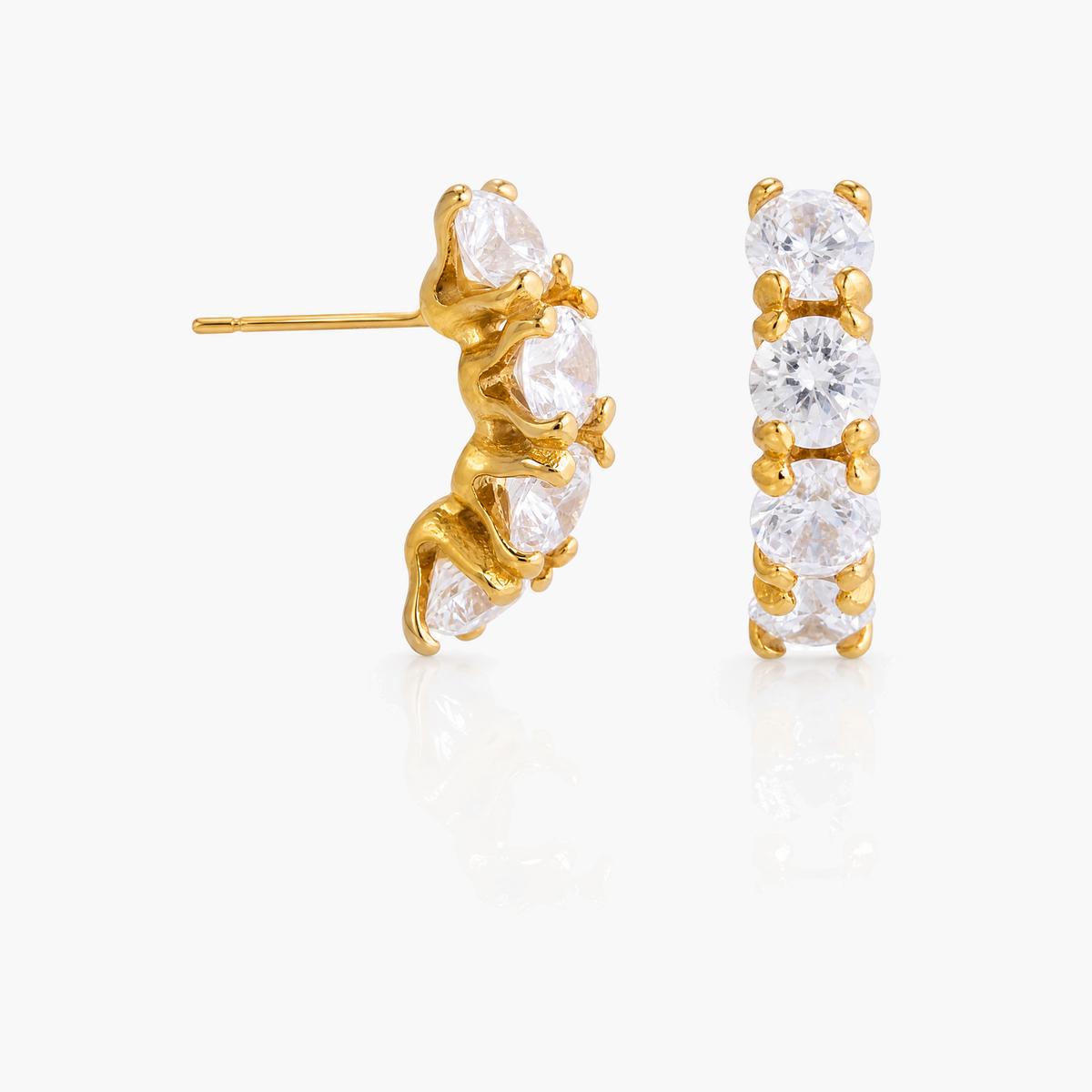 Dainty Three-Stone Huggie Earrings