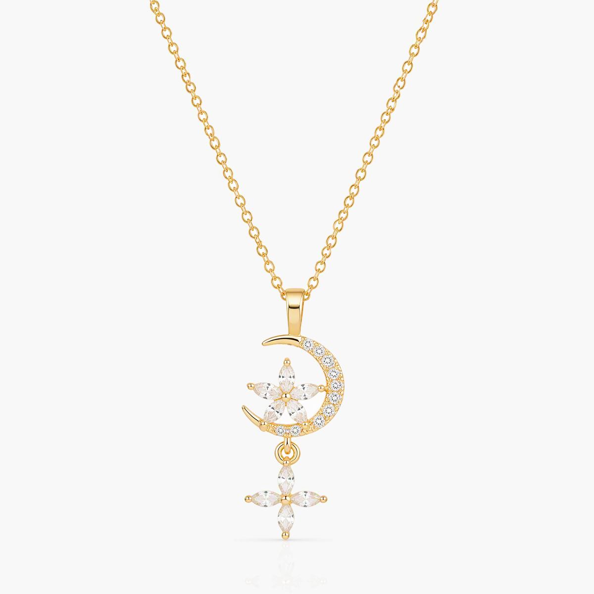 Dainty Moon & Flower Pendant Necklace