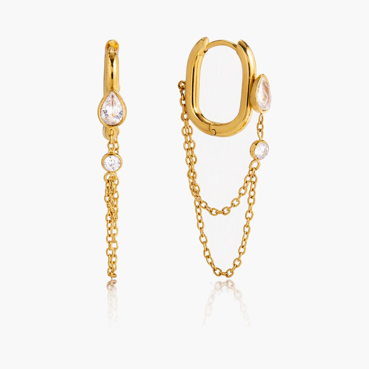 Dainty Teardrop Stone Chain Drop Earrings
