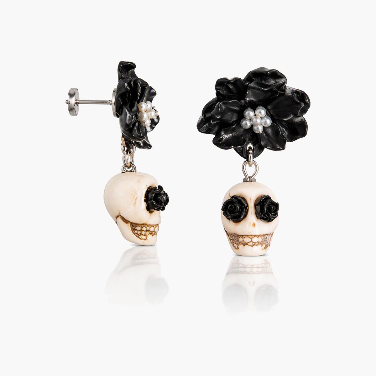 Trendy Flower Skull Drop Earrings