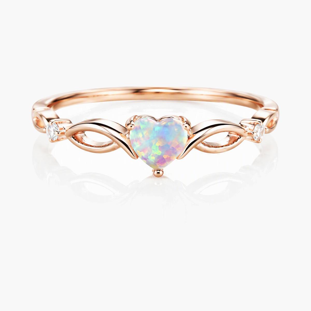 Dainty Heart Opal Twist Ring