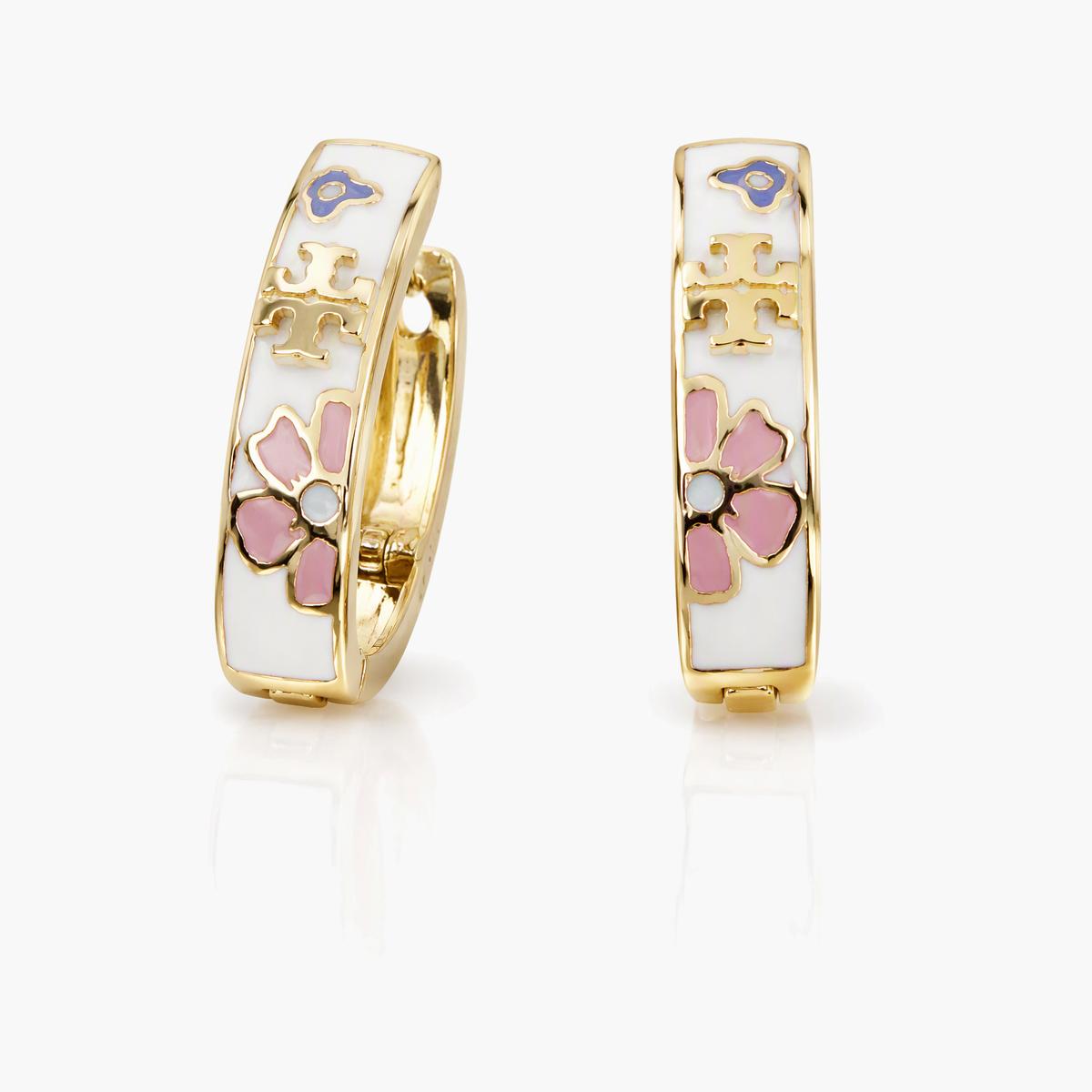 Cute Floral Enamel Huggie Earrings
