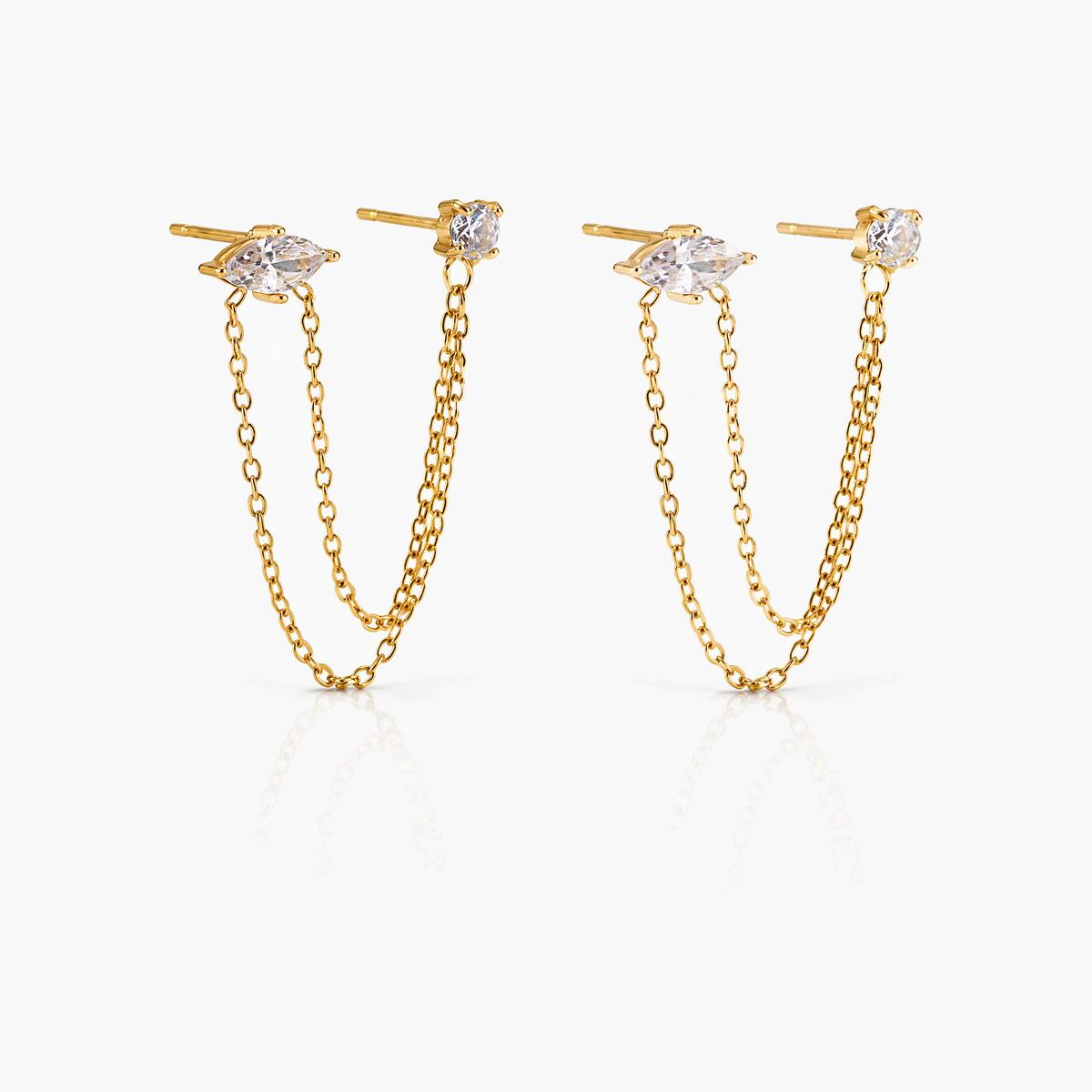 Dainty Marquise Stone Double Chain Stud Earrings