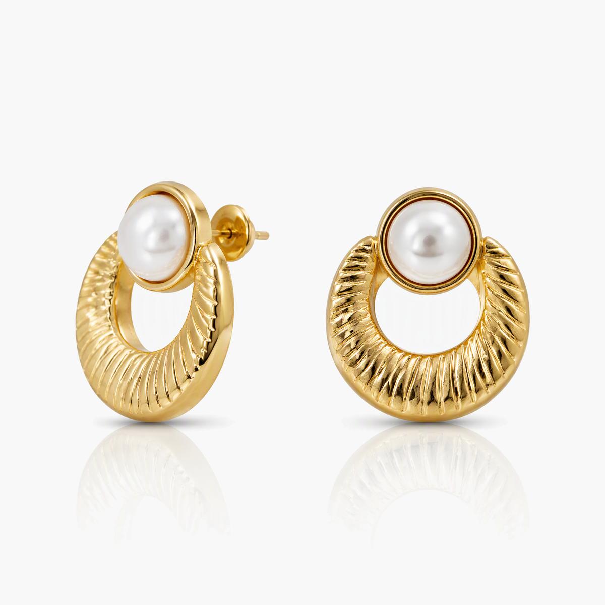 Textured Crescent Pearl Hoop Earrings