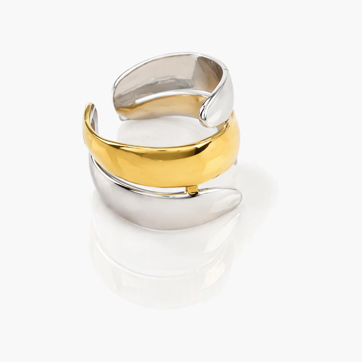 Double Heart Open Cuff Ring