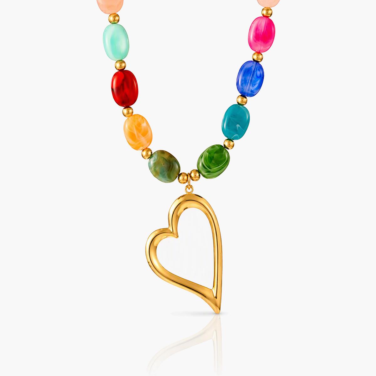 Boho Multicolor Stone Heart Necklace