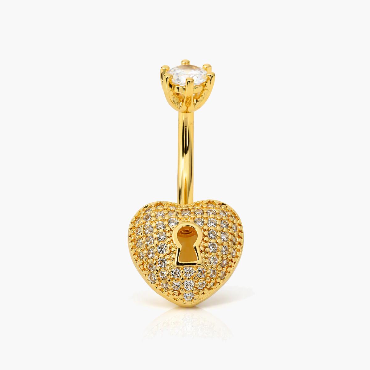 Paved Heart Lock Belly Ring