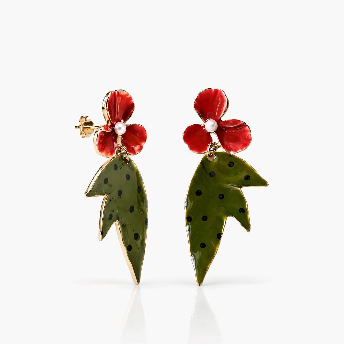 Flower And Leaf Drop Earrings