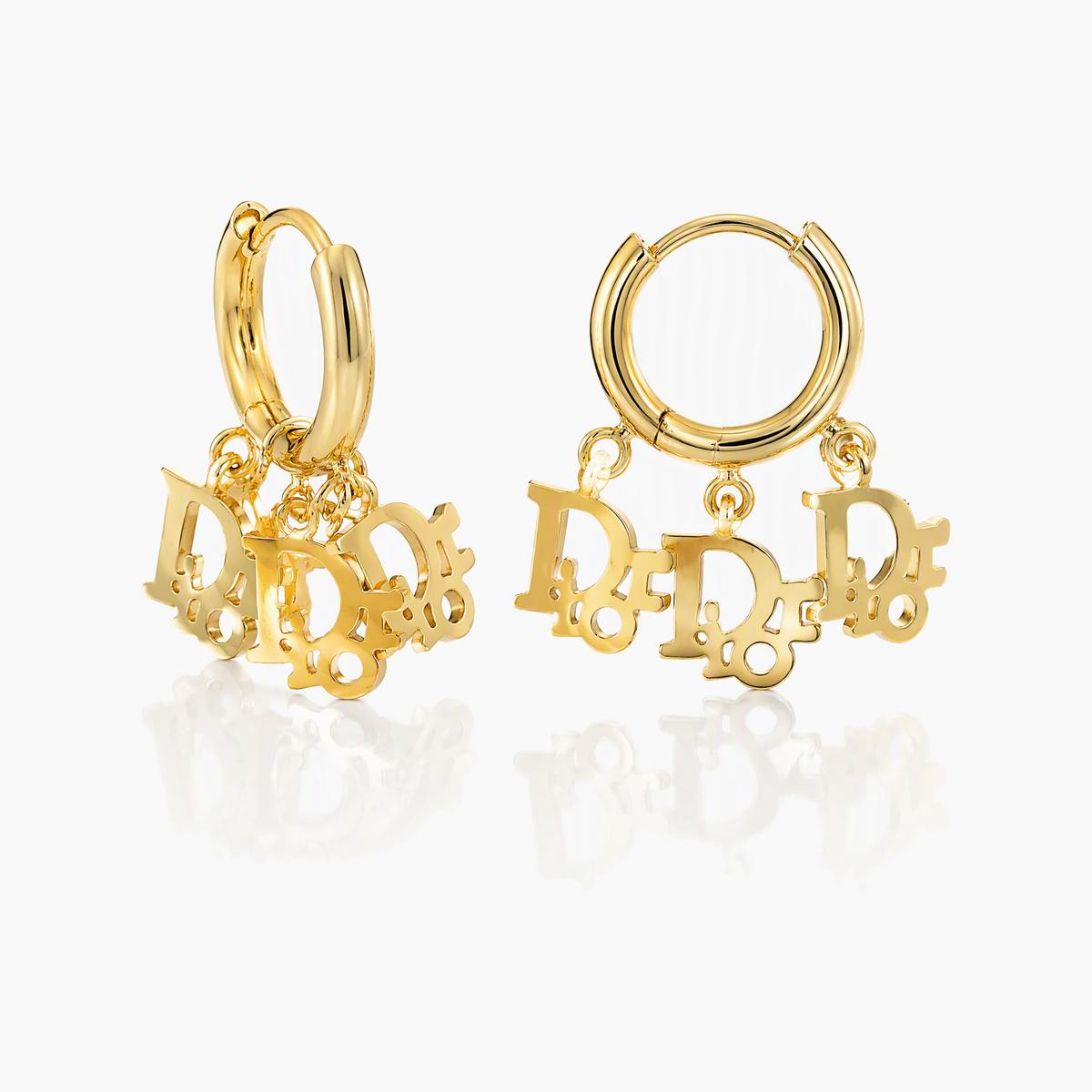 Letter And Flower Charm Hoop Earrings