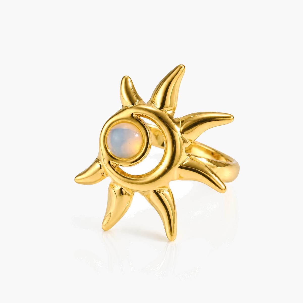 Sunburst and Leaf Open Ring