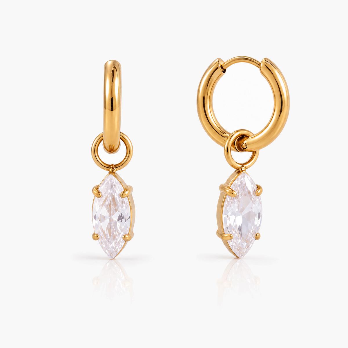 Marquise Stone Drop Huggie Earrings