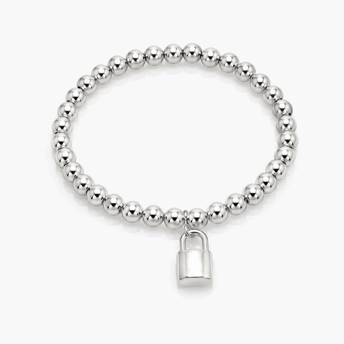 Minimalist Beaded Lock Charm Bracelet