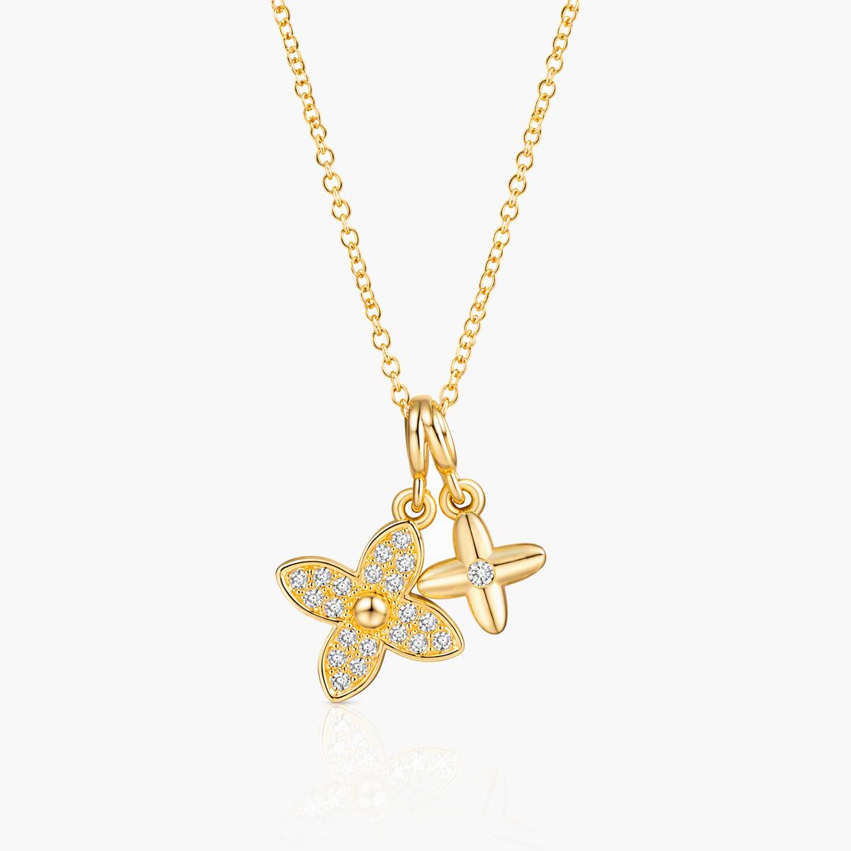 Dainty Double Flower Pendant Necklace
