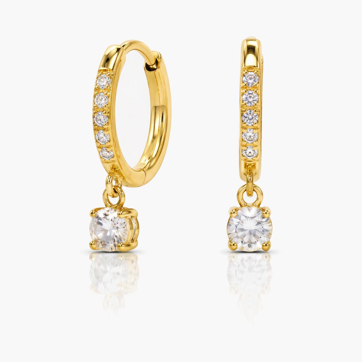 Dainty Paved Drop Hoop Earrings
