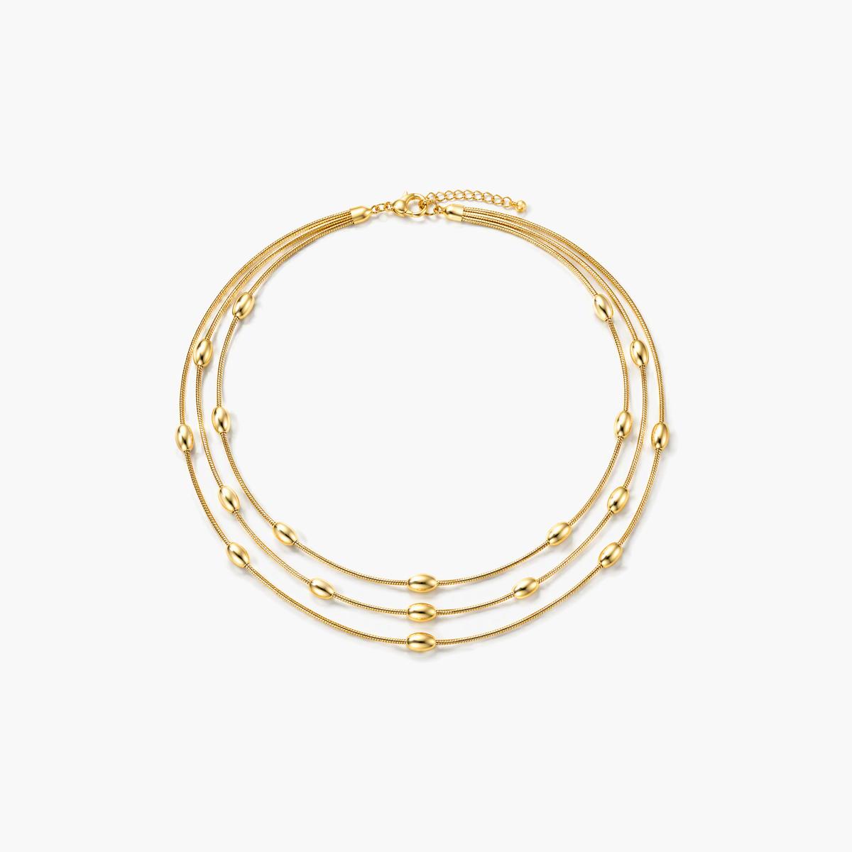 Dainty Multi Strand Oval Bead Necklace