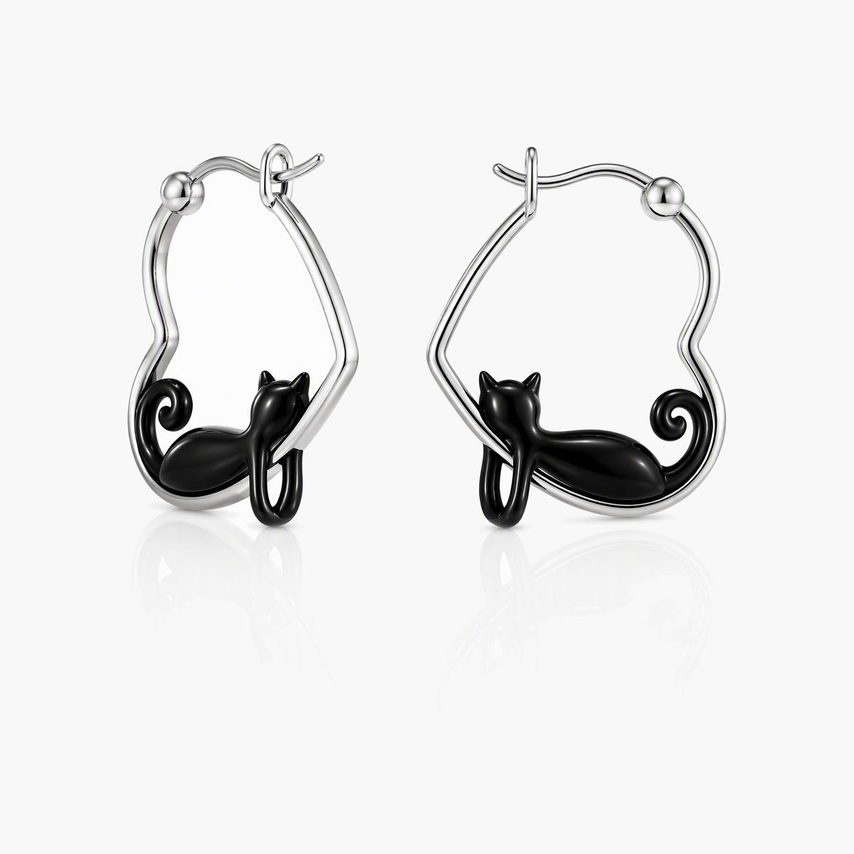 Cute Black Cat Hoop Earrings