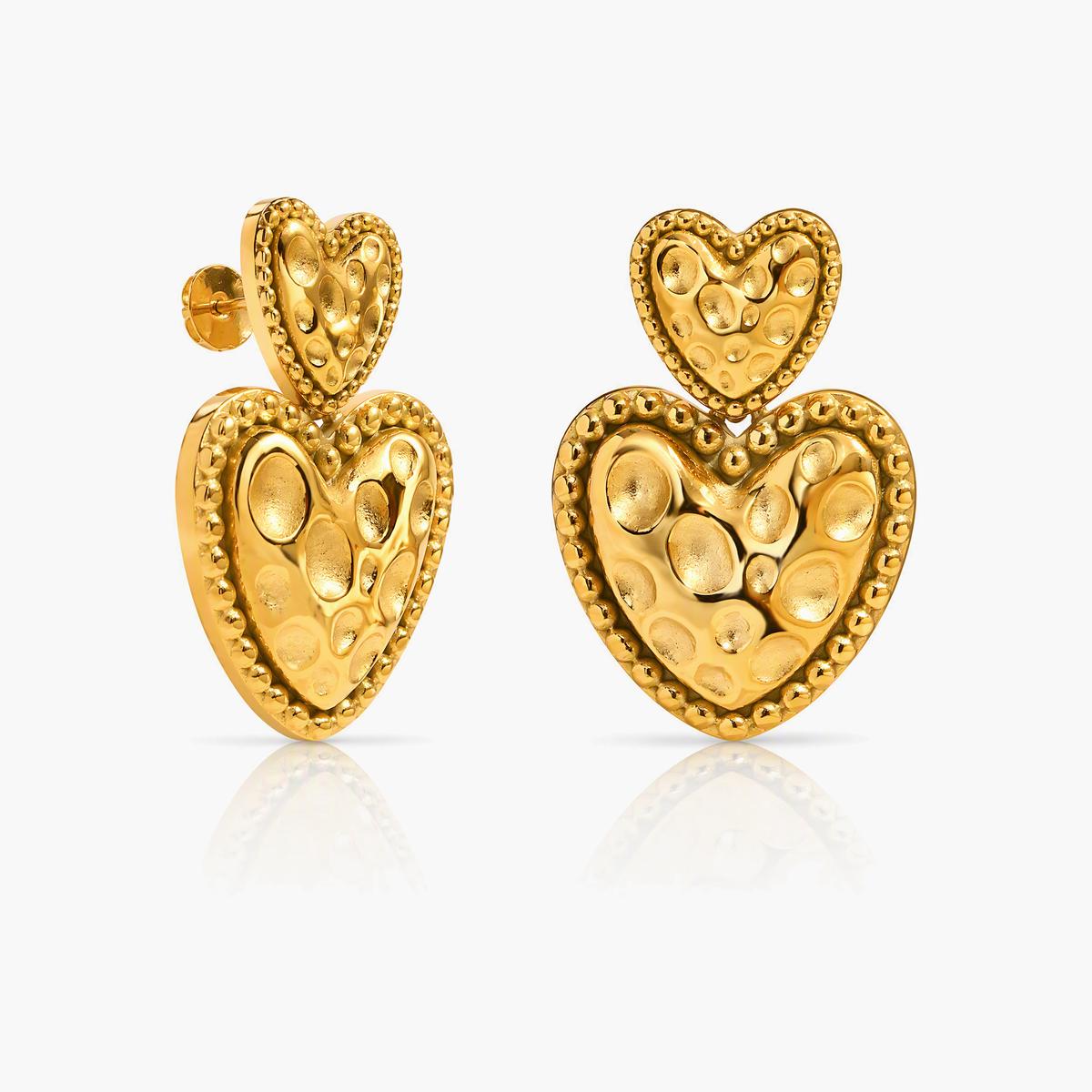 Double Heart Drop Earrings