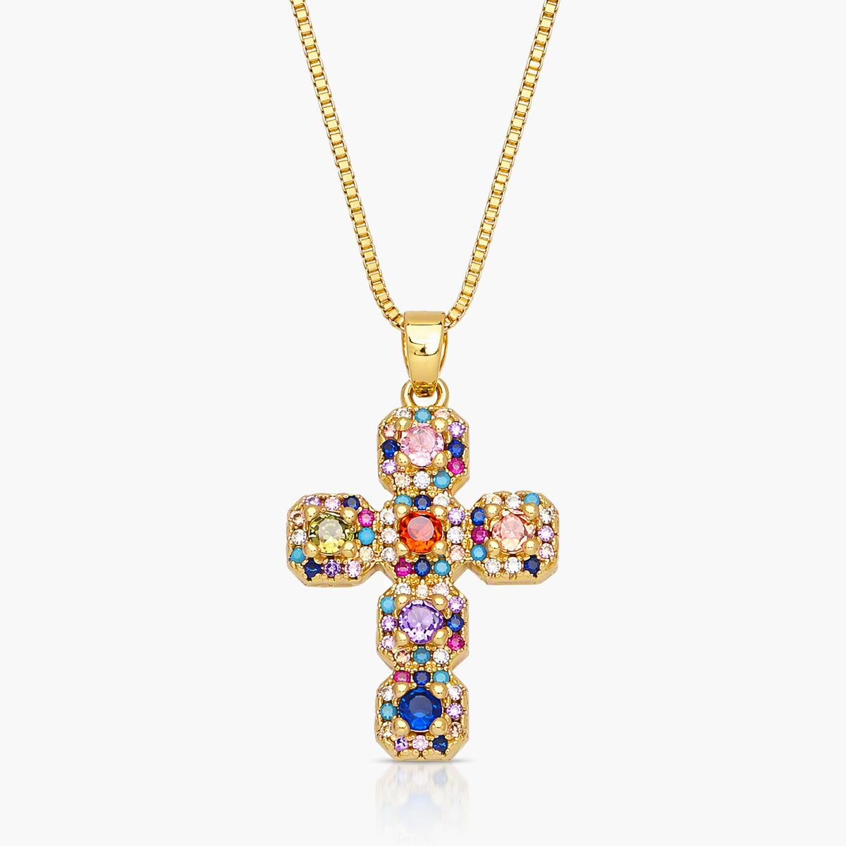 Cross & Crown Circle Pendant Necklace