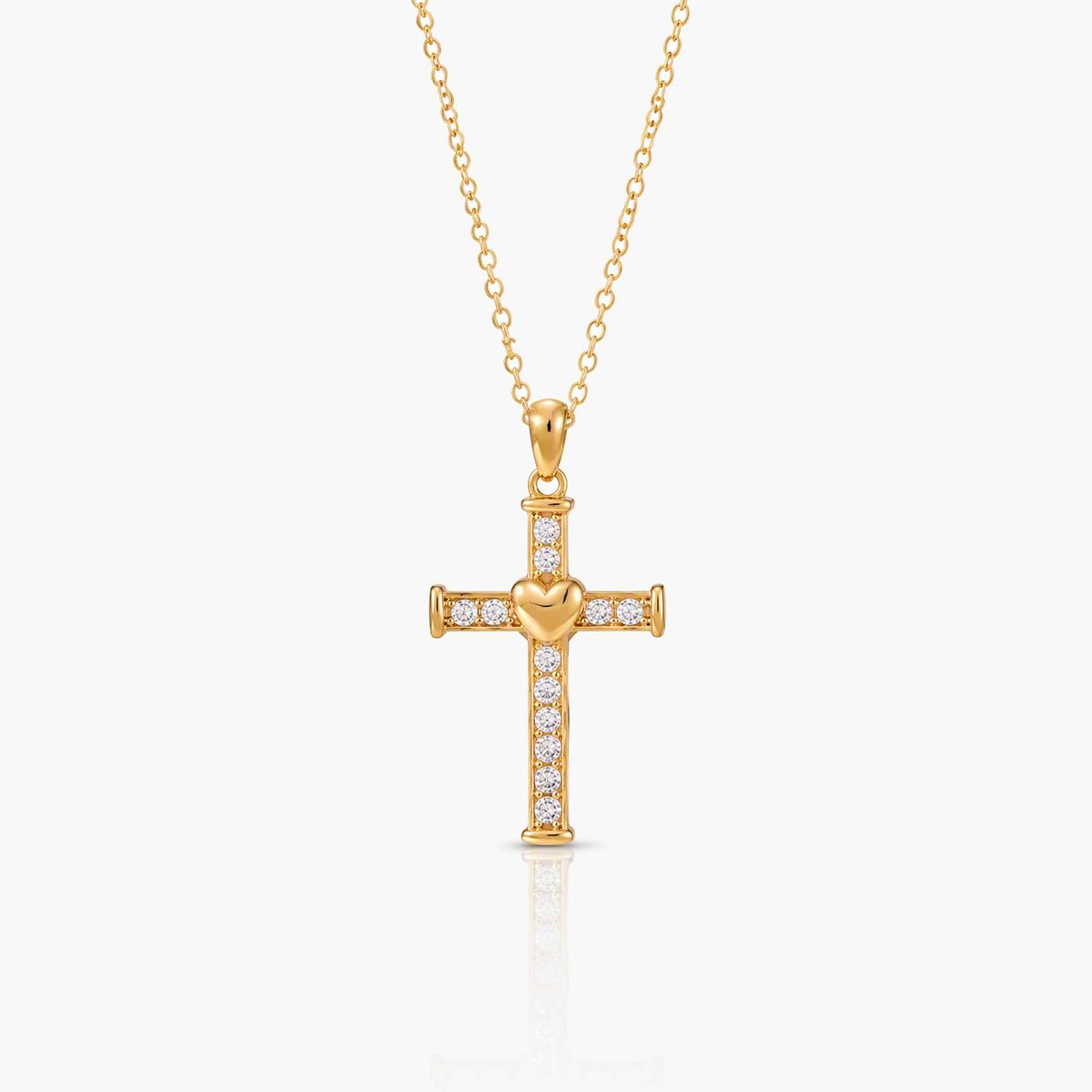 Dainty Heart Cross Pendant Necklace