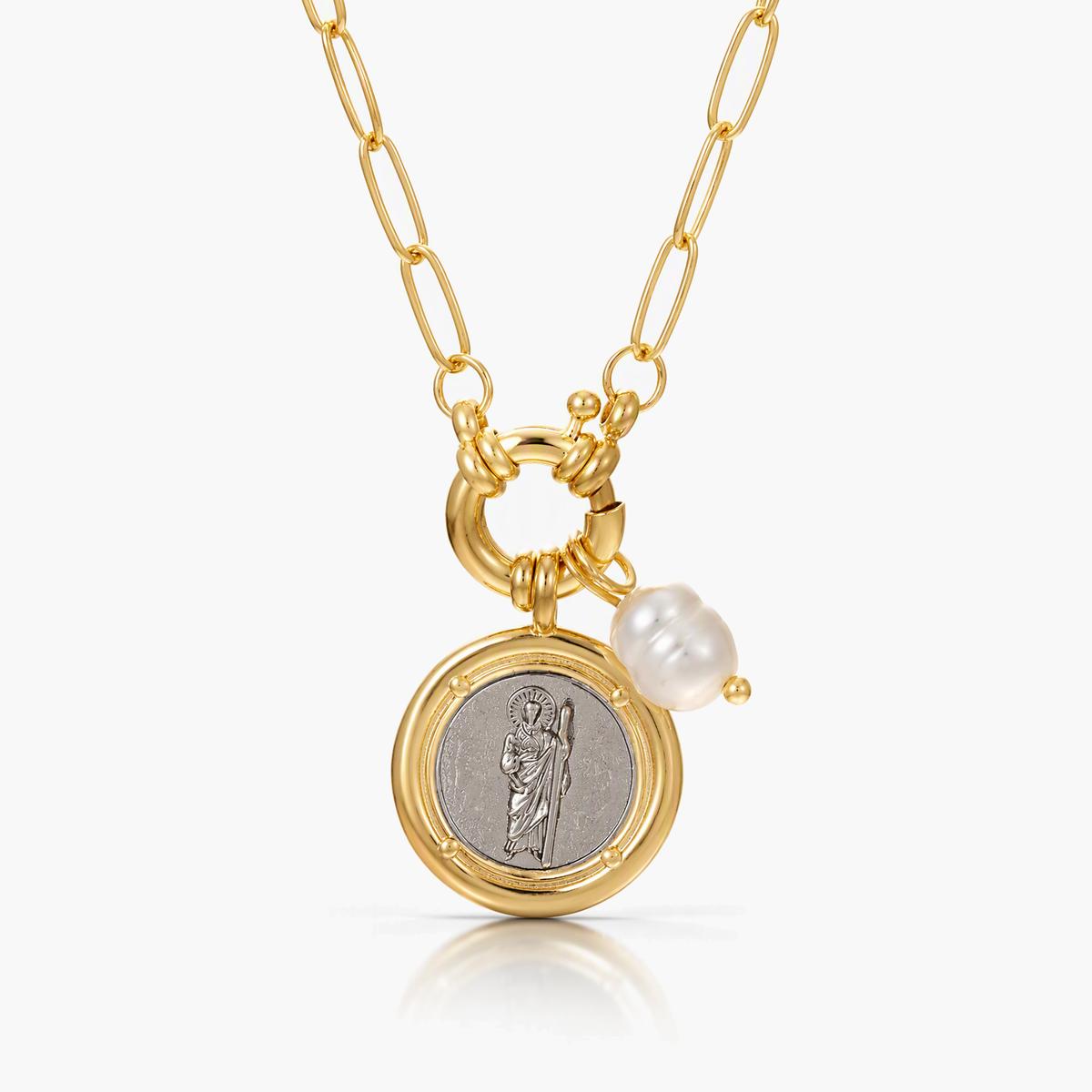 Dainty Saint Medal Pearl Necklace