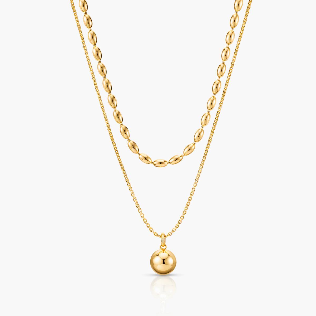 Double Layer Bead Chain Ball Pendant Necklace