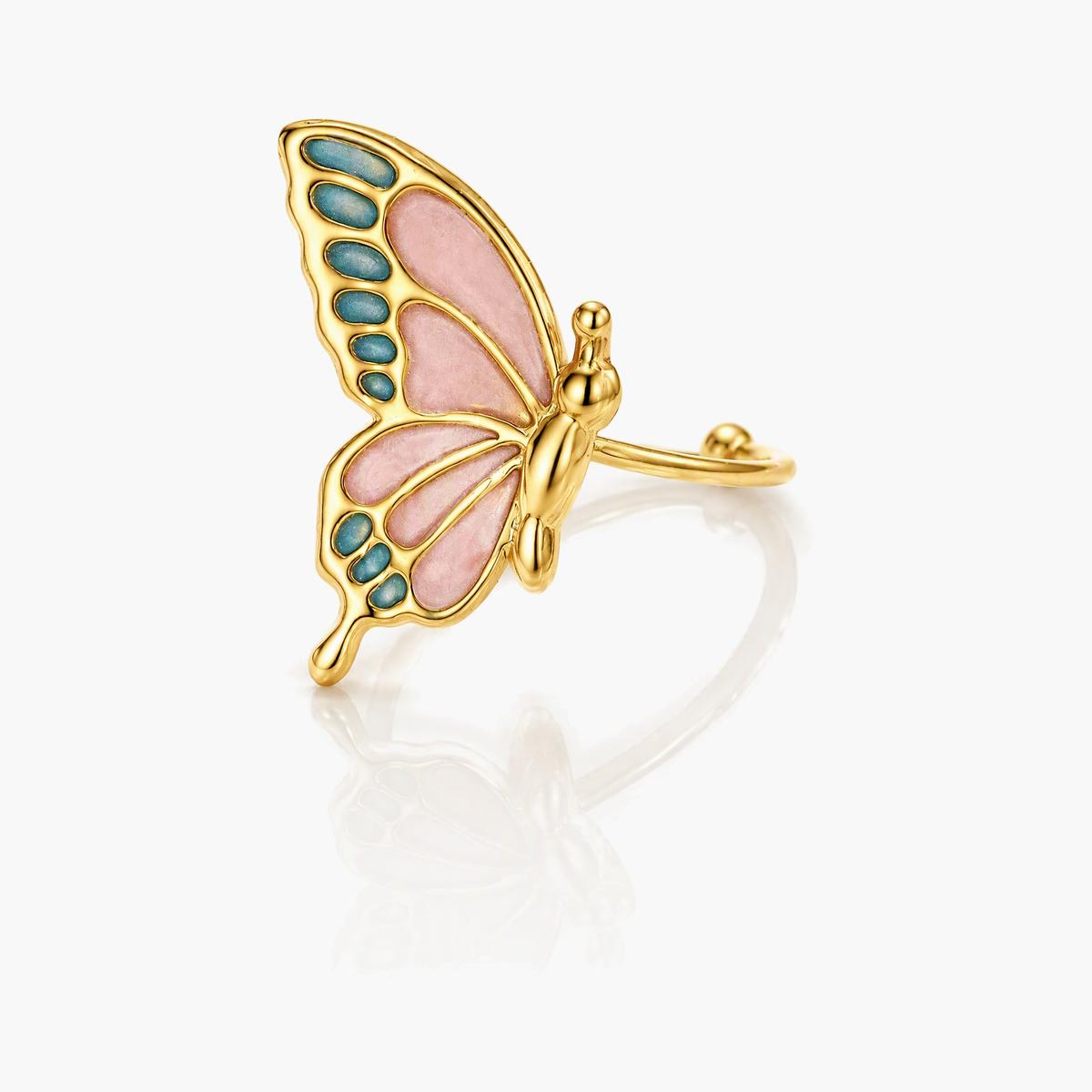 Cute Butterfly and Leaf Pearl Ring