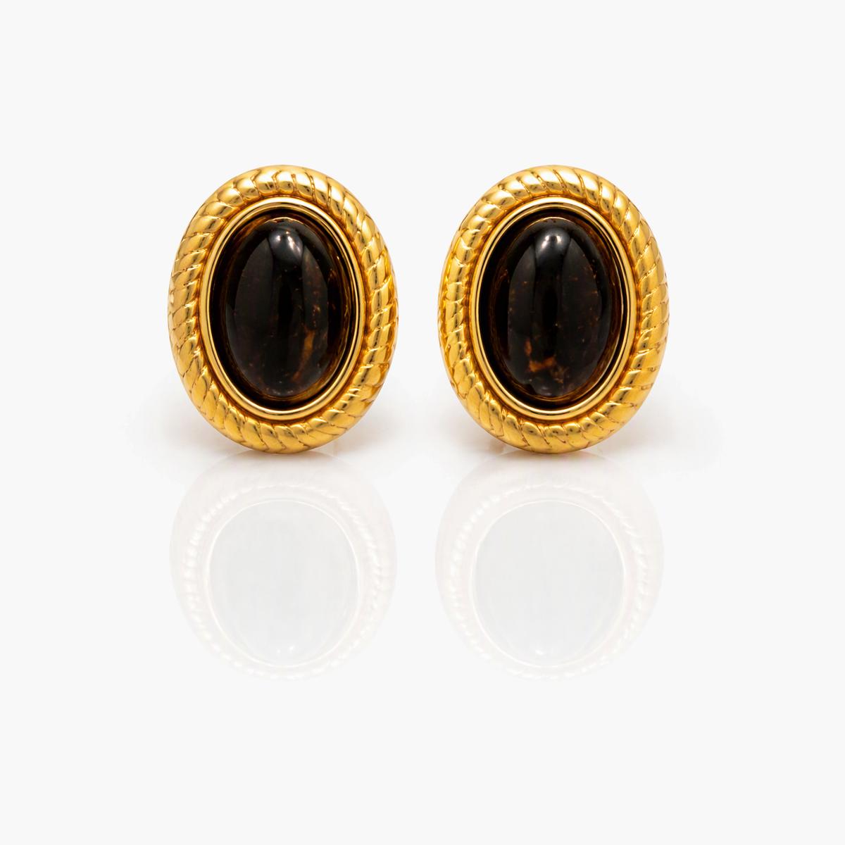 Vintage Geometric Stone Stud Earrings