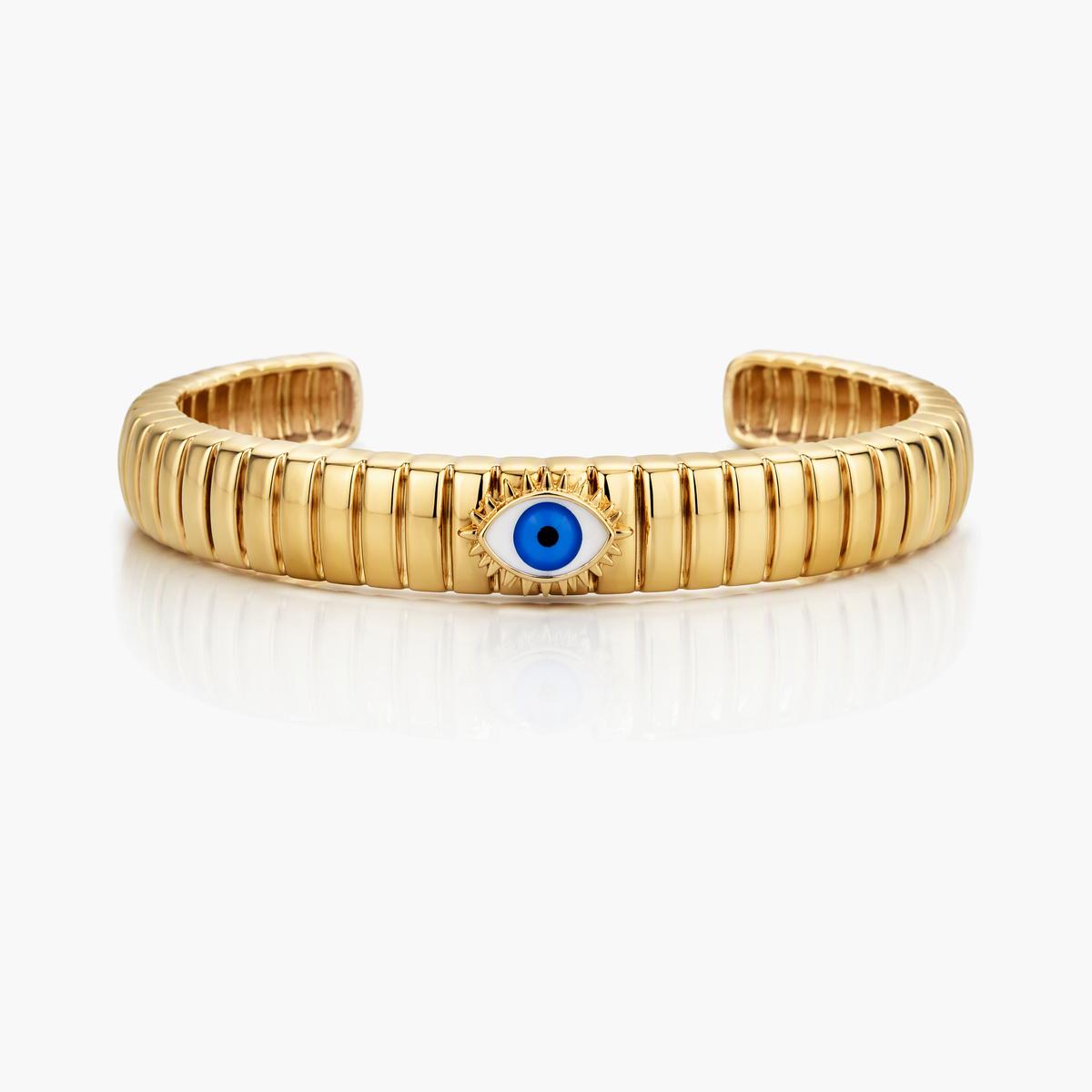 Trendy Evil Eye Ribbed Band Bracelet
