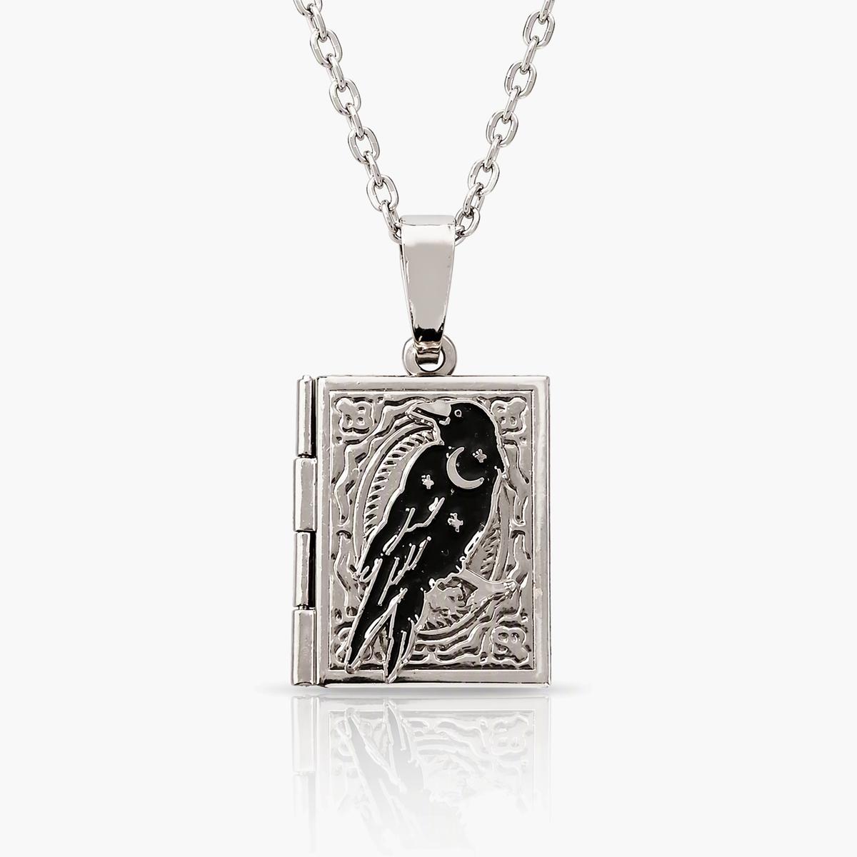 Vintage Crow Book Locket Necklace