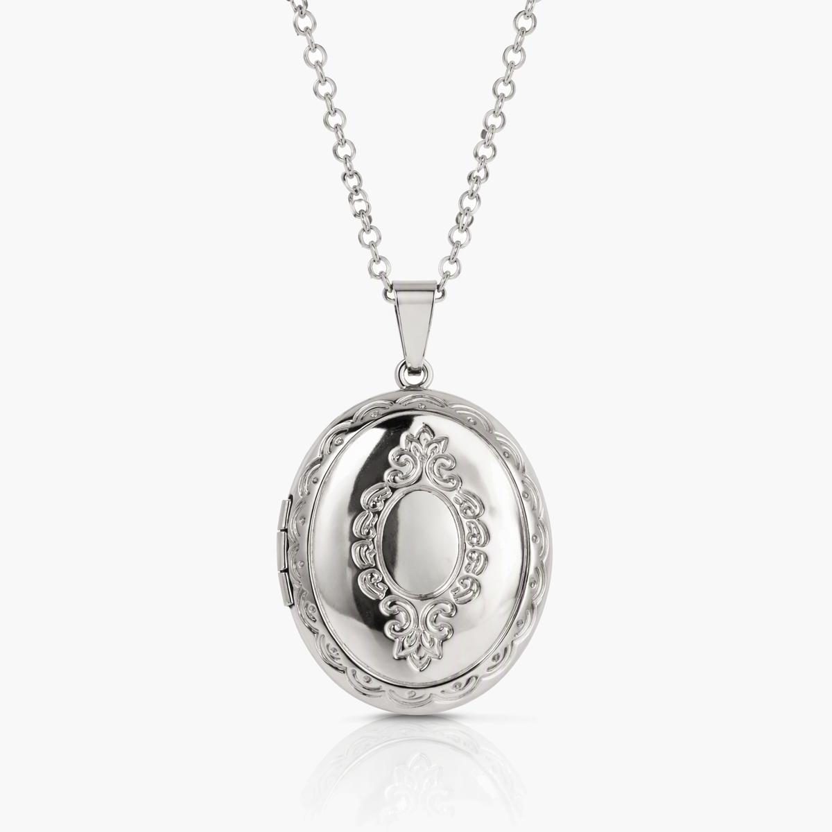 Vintage Floral Oval Locket Necklace