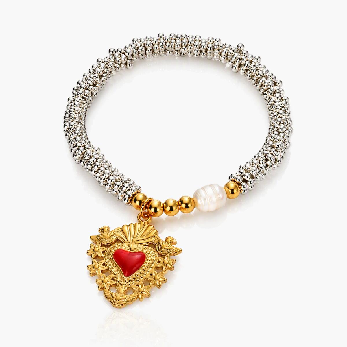 Vintage Winged Heart Charm Bracelet