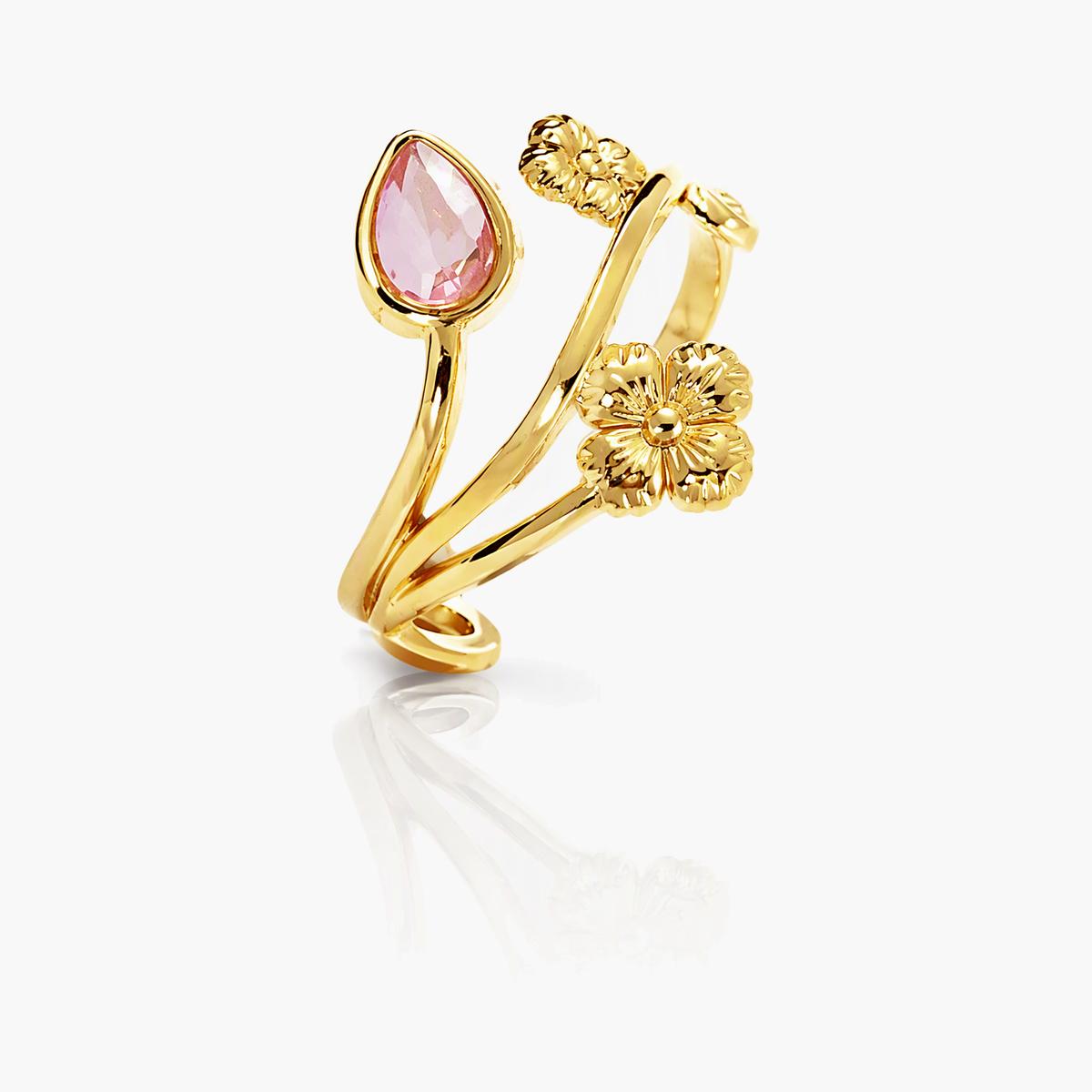 Dainty Flower Branch Open Cuff Ring