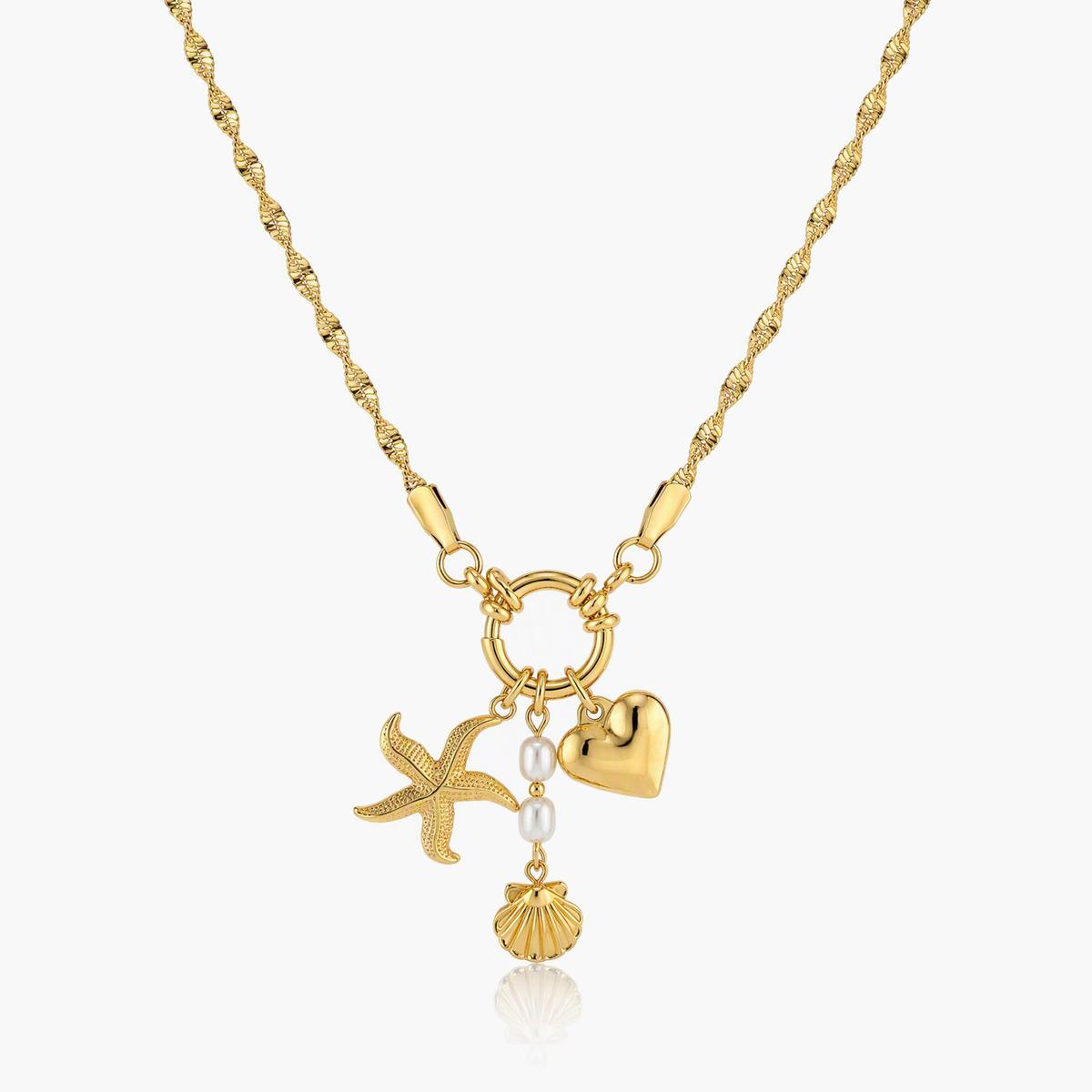 Cute Starfish & Heart Charm Necklace