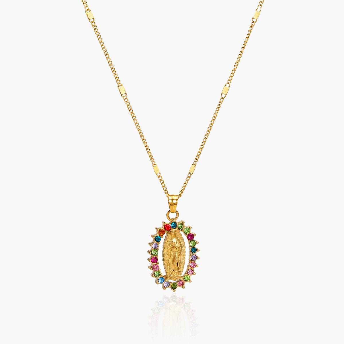 Oval Virgin Mary Pendant Necklace