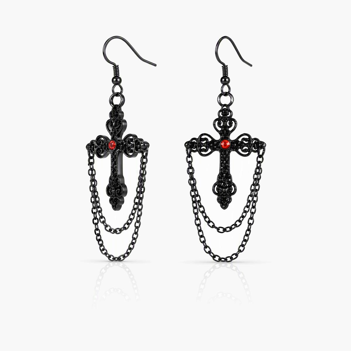 Gothic Cross Drop Earrings